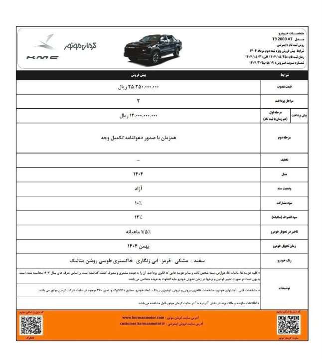 شرایط فروش KMCT9