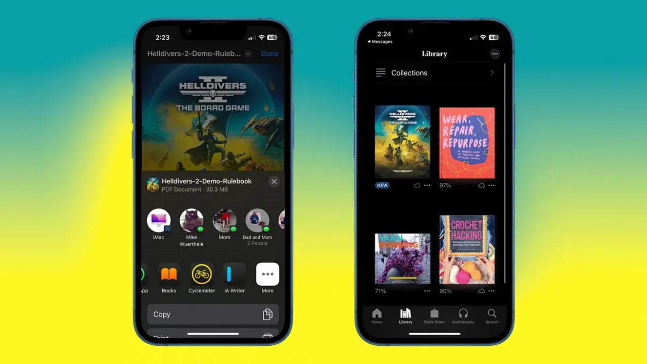 وارد کردن فایل PDF از پیام‌ها به برنامه اپل بوک در گوشی آیفون
