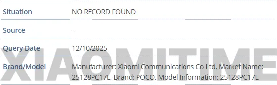 مشخصات تبلت جدید پوکو در دیتابیس GSMA