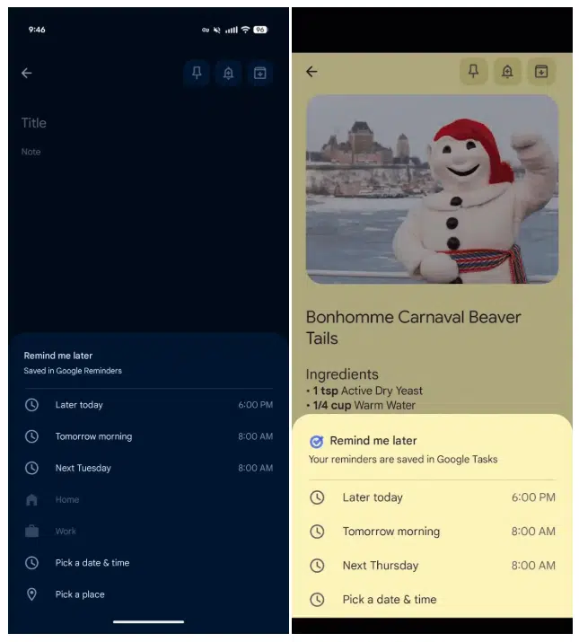 یادآوری در گوگل کیپ
