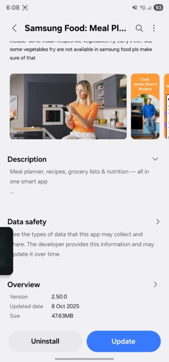 آپدیت جدید برنامه سامسونگ فود