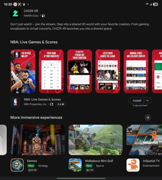 صفحه گلکسی xr سامسونگ در بازی nba پرو گوگل پلی