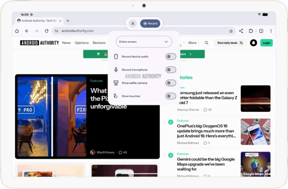 نوار ابزار جدید ضبط صفحه