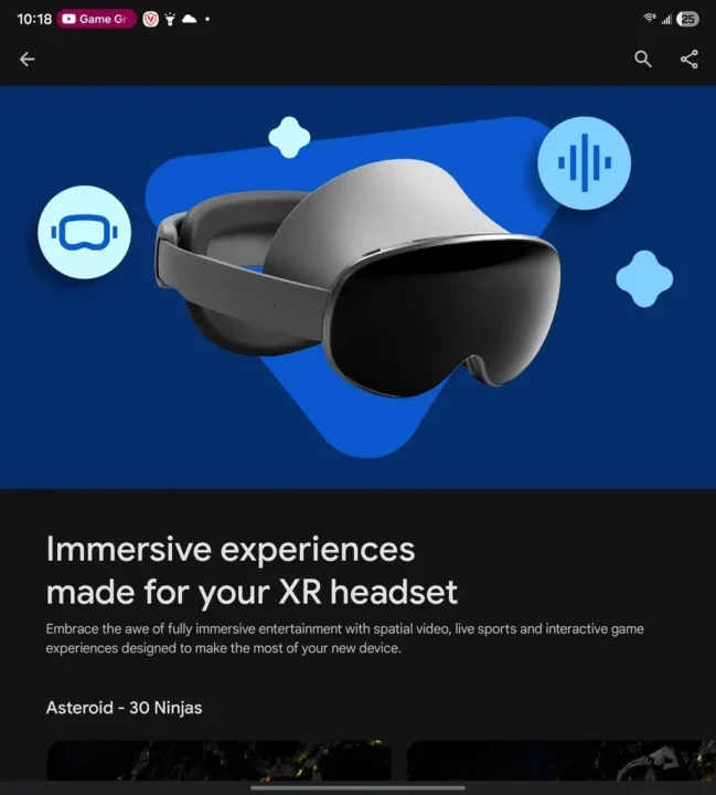 گلکسی xr سامسونگ در صفحه بازی آستروید گوگل پلی