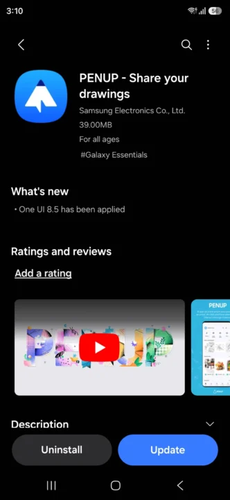 اسکرین شات از صفحه اپلیکیشن penup در گلکسی استور