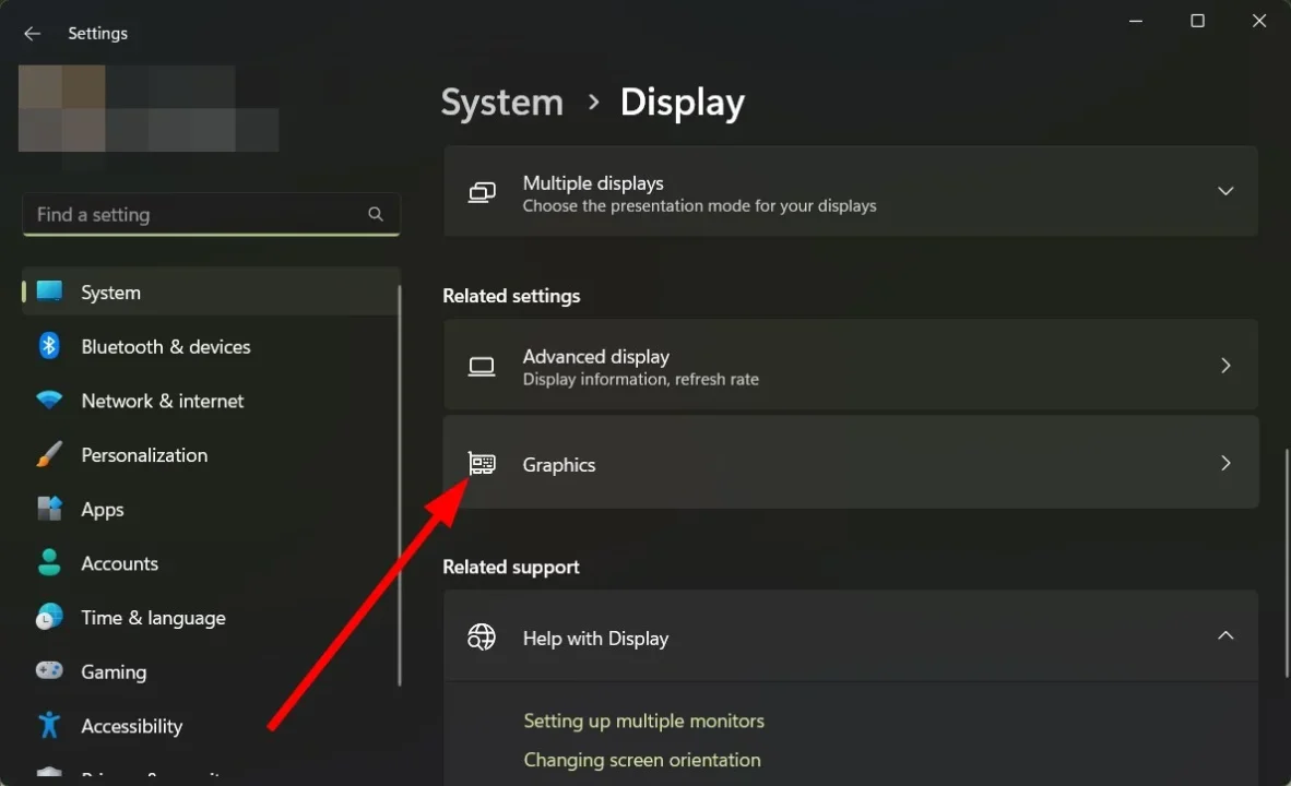 بخش گرافیک تنظیمات نمایشگر