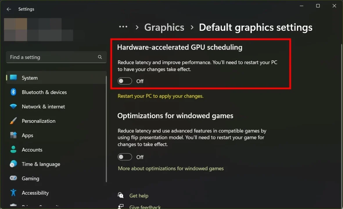 خاموش کردن Hardware-accelerated GPU scheduling