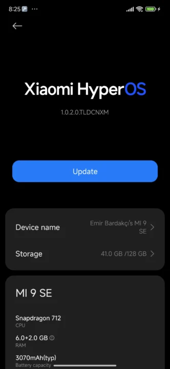 صفحه تنظیمات آپدیت سیستم عامل شیائومی