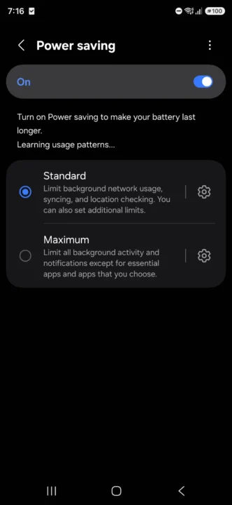 صفحه تنظیمات حالت ذخیره انرژی one ui 8.5