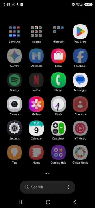 لیست برنامه ها بعد از فعالسازی حالت ماکزیموم ذخیره انرژی در one ui 8.5